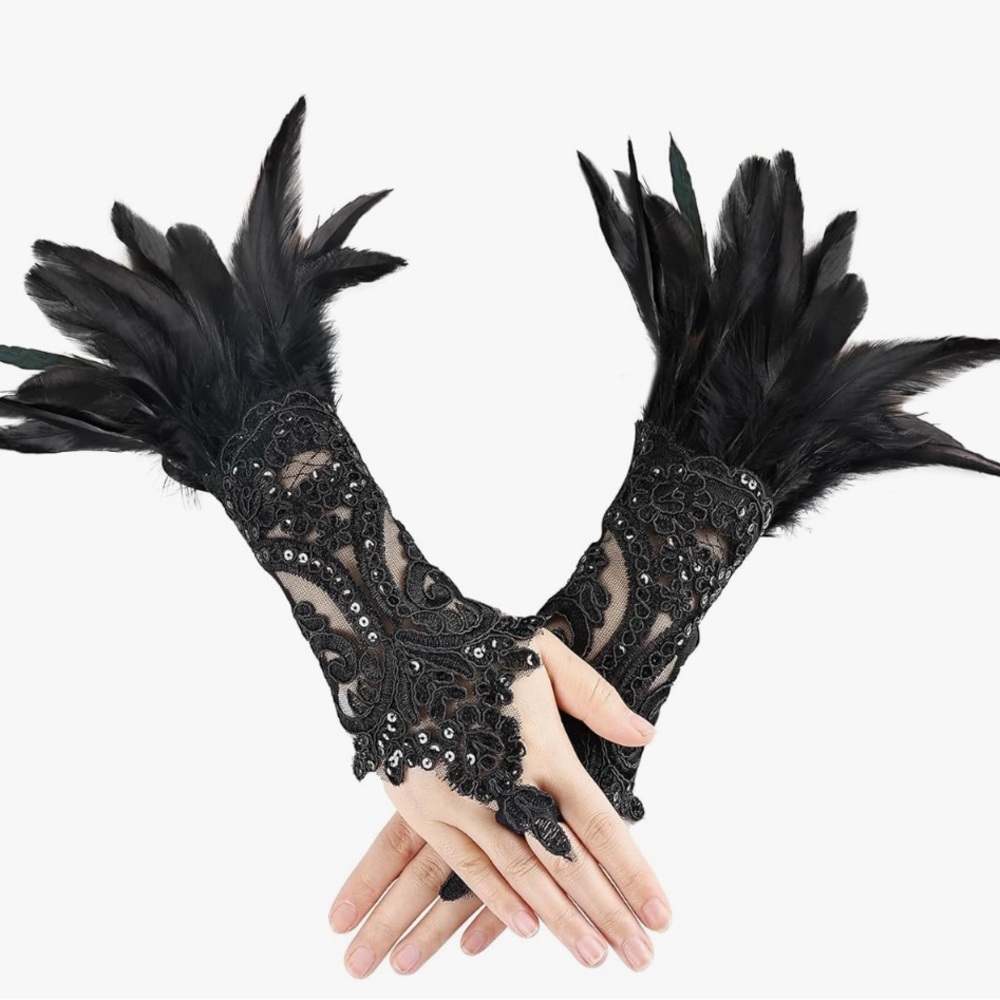 Women's Gothic Lace Feather Long Gloves